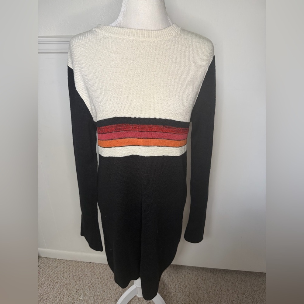 Free People Black and White Long Sleeve Dress with Stripes size M - Picture 4 of 9